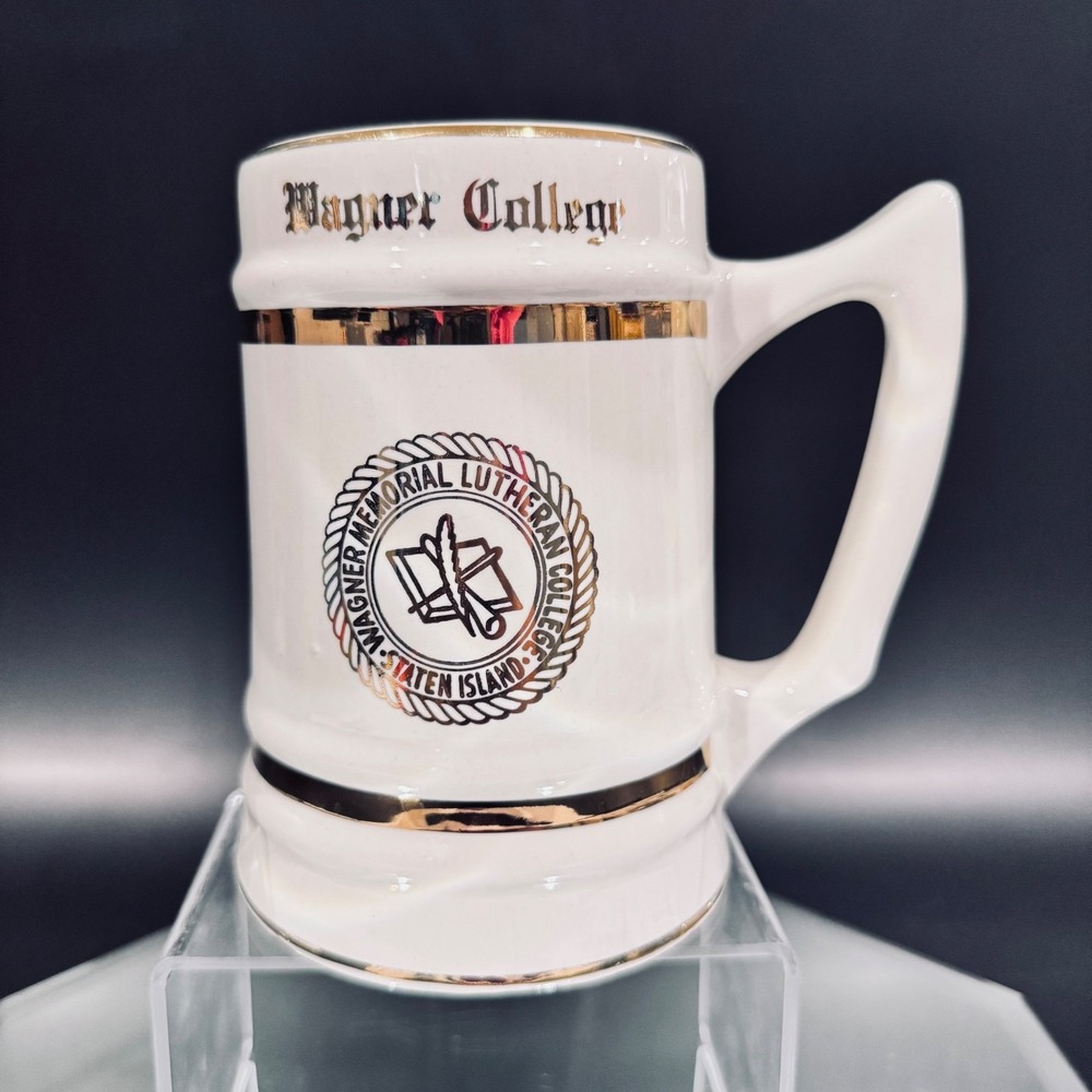 Vintage Wagner Memorial‎ Lutheran College Staten Island Beer Stein Mug Gold Trim